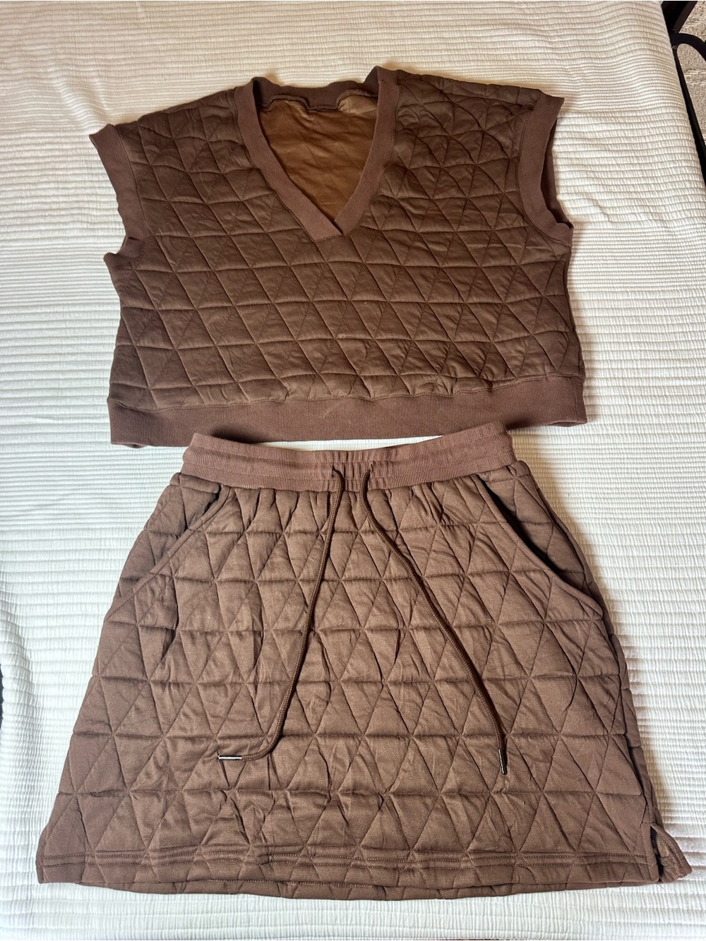 SET Quilted Brown Womens Skirt - Brown Quilted Pull-On Skirt